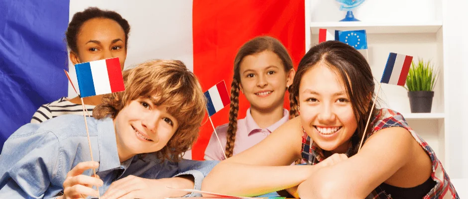Children learning French in class