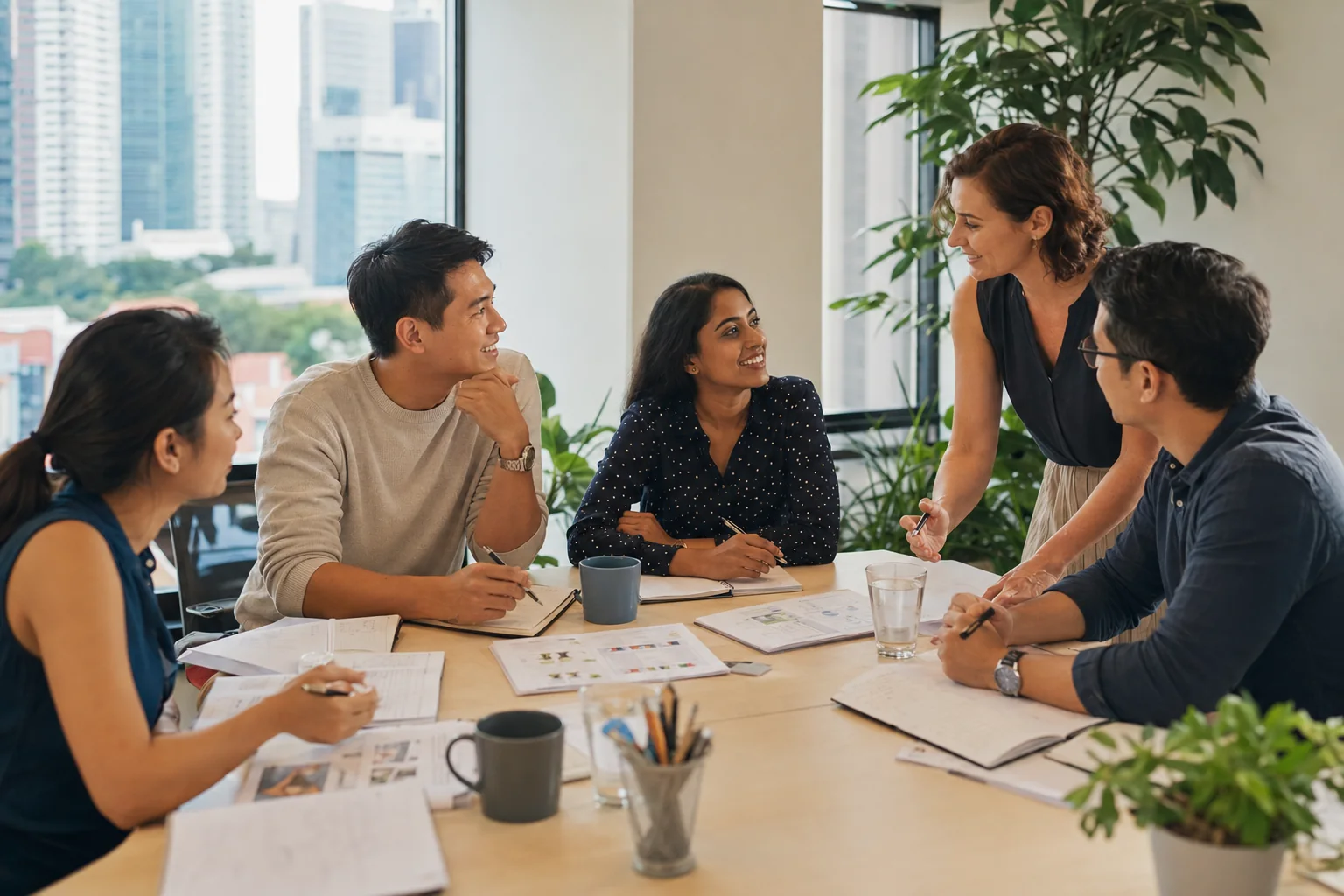 Professionals learning French in a business class