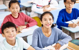 Primary children in a French class